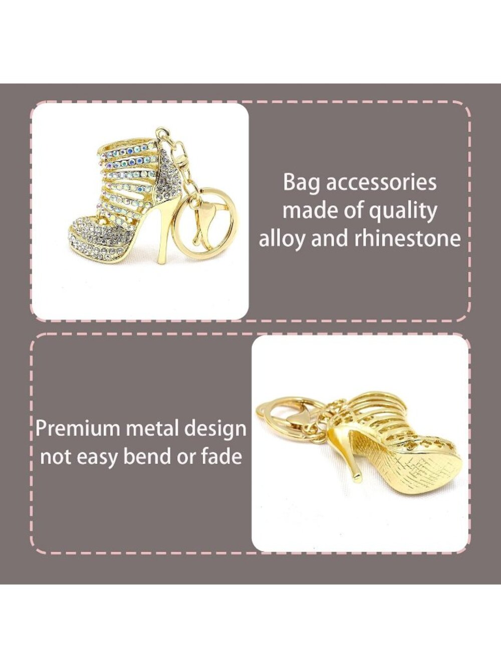 White High Heel Charm Keychain for Women Crystal Diamond Pendant Purse Keyring - Picture 3 of 6
